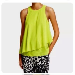 TRINA TURK Blouse Kesso Tiered Silk Layered Tank Lime Yellow Top
Neon